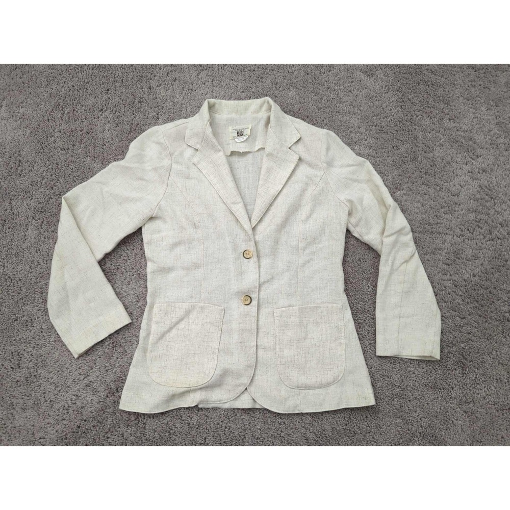 Vintage The Fashion Place Blazer Womens 12 Ivory Two Button Long Sleeve‎ Pockets
